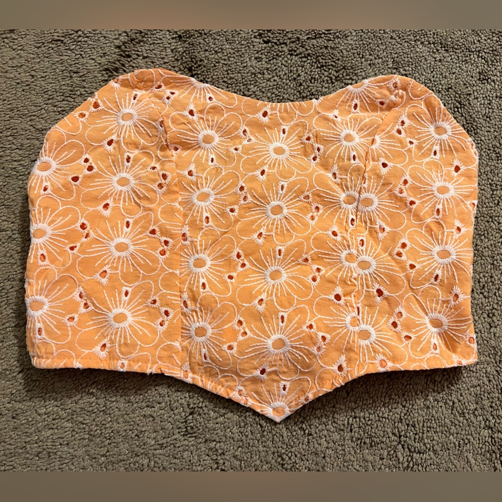 Floral Embroidered Orange Tube Top